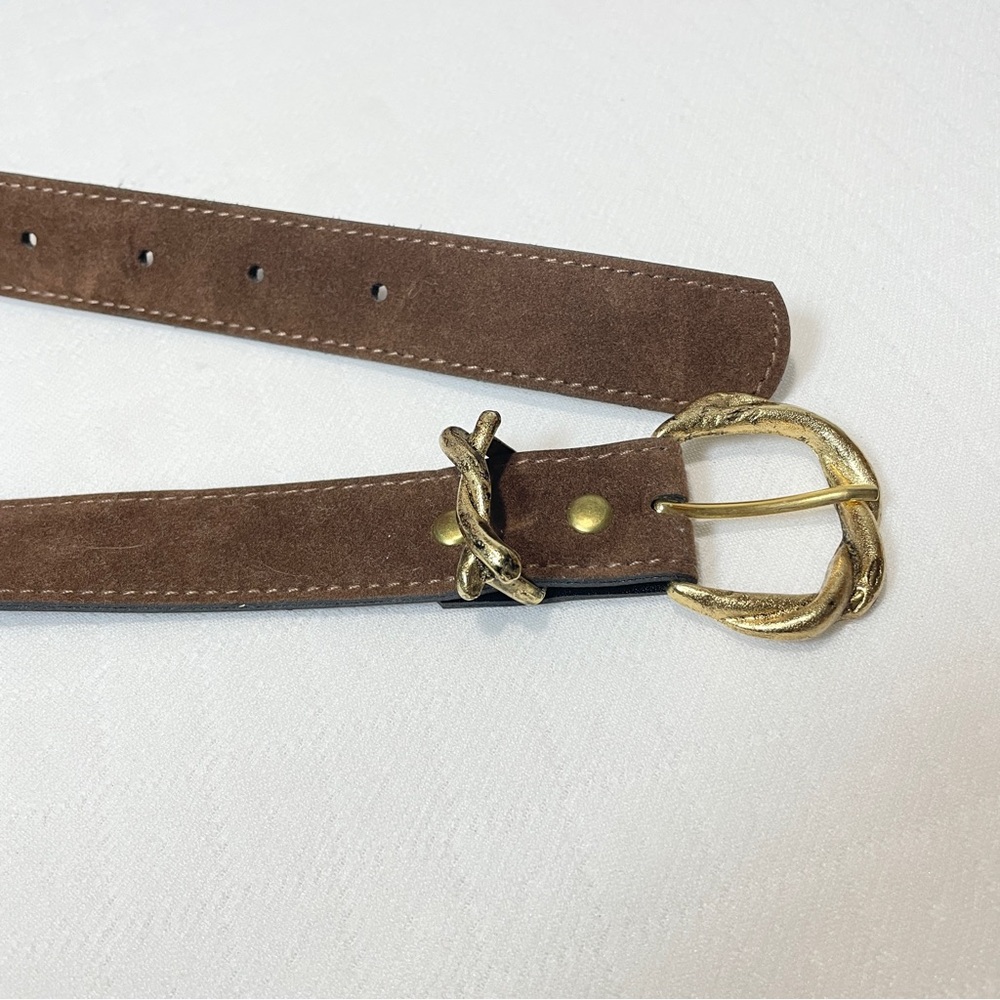 Brown Suede Women's Belt with Antiqued Gold Buckle